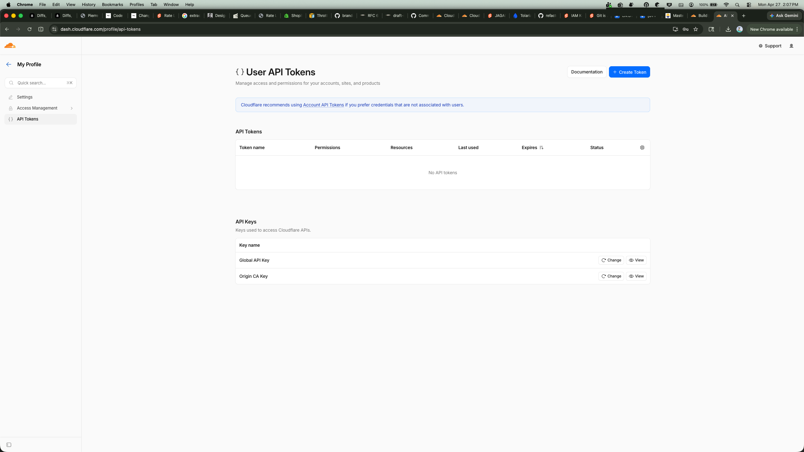 API Tokens page — all tokens revoked after discovery